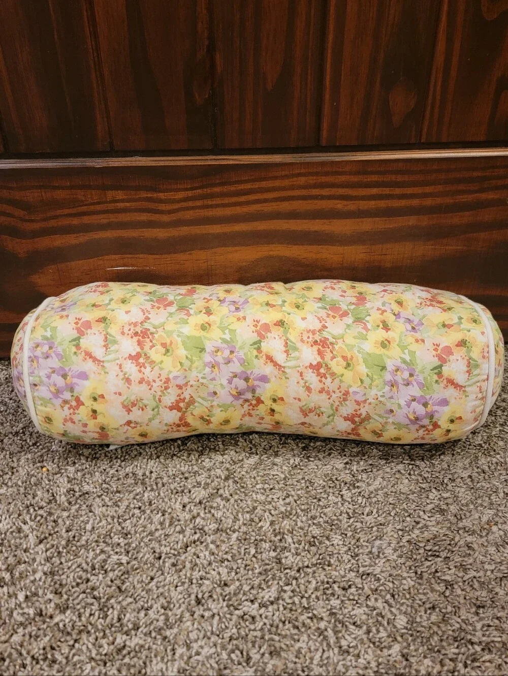 Floral Bolster Pillow in Yellow and Lavender – Decorative Home Bedding